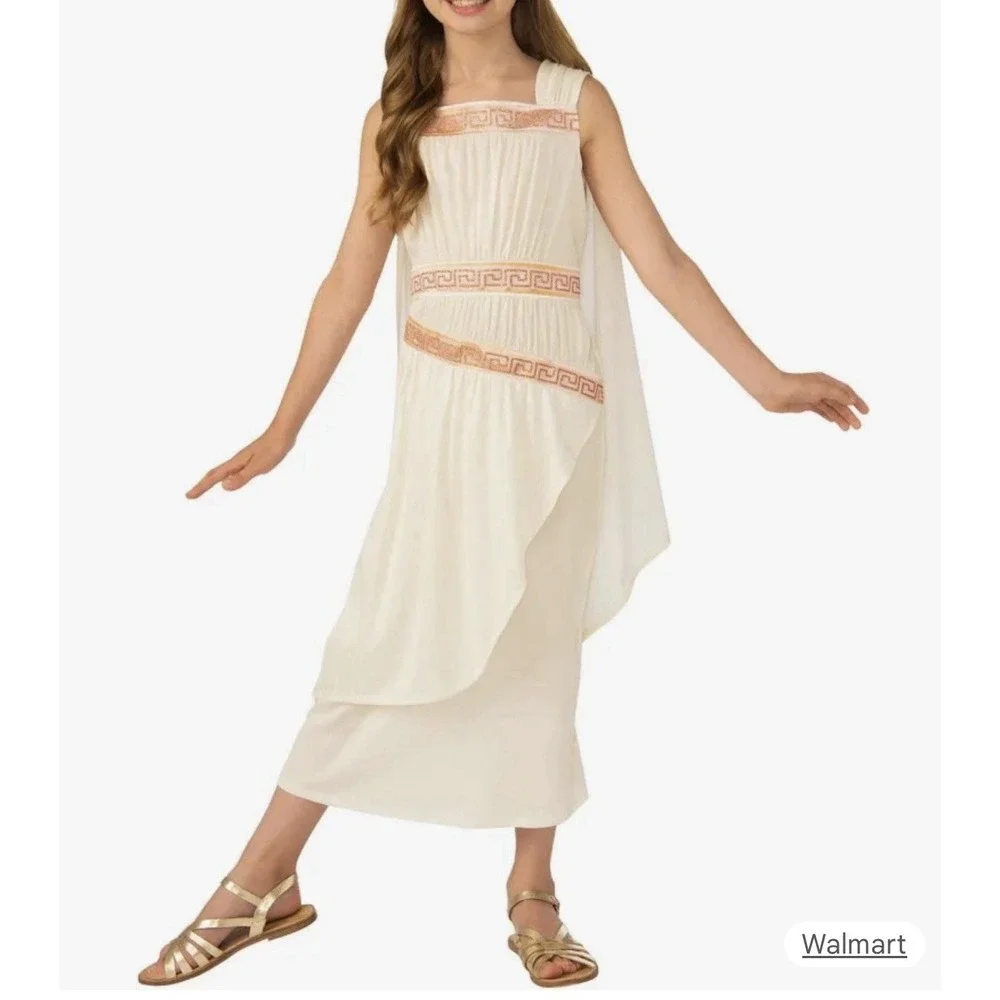 Rubie's Forum Greek Goddess Costume Girls L 12-14 Cream Pink Gold Roman Cuffs